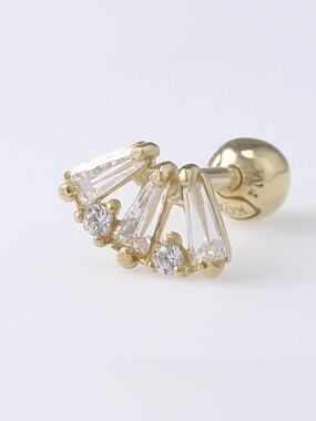 14K Gold and CZ Fan Stud Earring